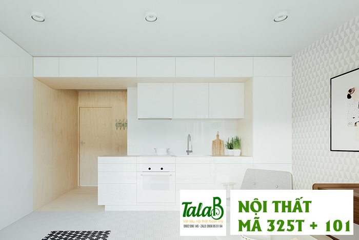 Nội thất melamine mã 325 mapple + trắng 101  cho căn hộ nhỏ