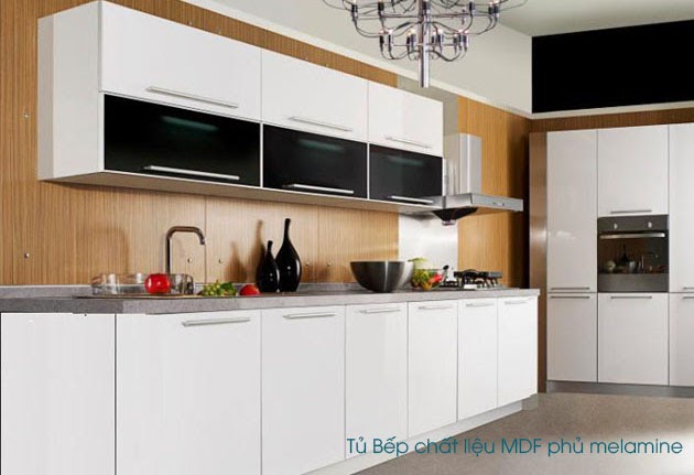 Tủ bếp chất liệu ván mdf phủ melamine trắng